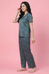 Zivame Satin Pyjama Set - Sagebrush Green — thumbnail 3